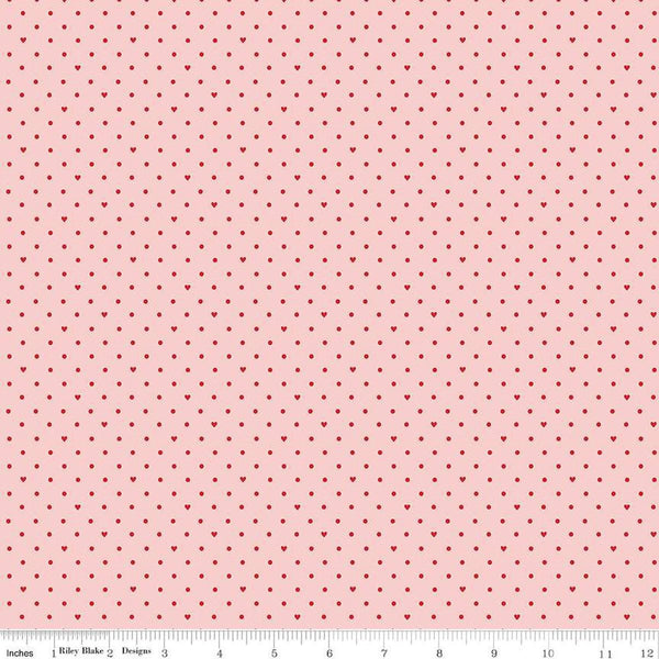 Image of the Sweetheart Dots Pink quilting cotton fabric by My Minds Eye for Riley Blake Designs. Features small hearts and dots on a pink background.
Cute Little Fabric Shop