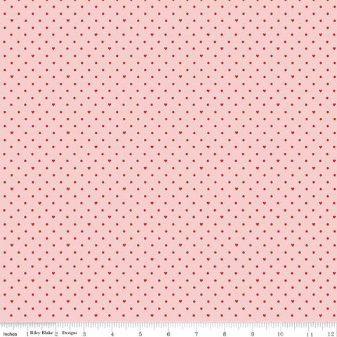 Image of the Sweetheart Dots Pink quilting cotton fabric by My Minds Eye for Riley Blake Designs. Features small hearts and dots on a pink background.
Cute Little Fabric Shop