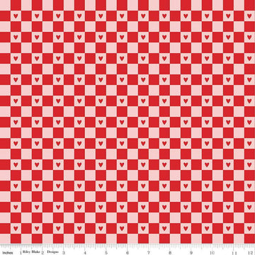 Image of the Sweetheart Checks Red quilting cotton fabric by My Minds Eye for Riley Blake Designs. Features heart checkerboard patterns on a red background.
Cute Little Fabric Shop