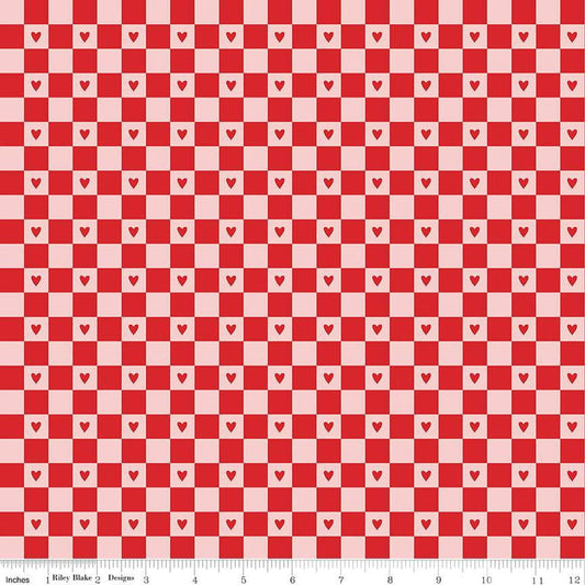 Image of the Sweetheart Checks Red quilting cotton fabric by My Minds Eye for Riley Blake Designs. Features heart checkerboard patterns on a red background.
Cute Little Fabric Shop