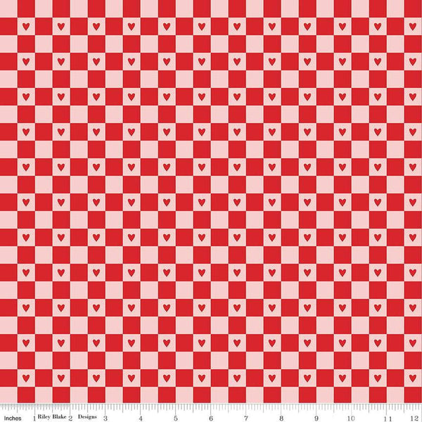 Image of the Sweetheart Checks Red quilting cotton fabric by My Minds Eye for Riley Blake Designs. Features heart checkerboard patterns on a red background.
Cute Little Fabric Shop