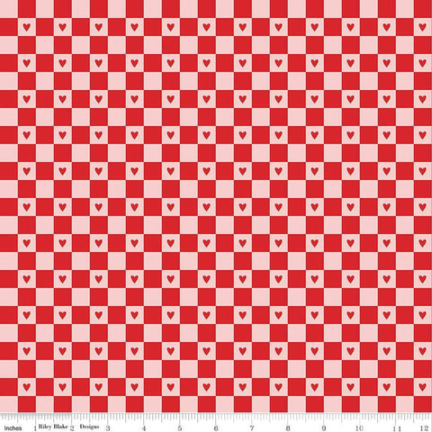 Image of the Sweetheart Checks Red quilting cotton fabric by My Minds Eye for Riley Blake Designs. Features heart checkerboard patterns on a red background.
Cute Little Fabric Shop