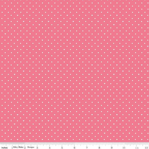 Image of the Sweetheart Dots Hot Pink quilting cotton fabric by My Minds Eye for Riley Blake Designs. Features small hearts and dots on a pink background.
Cute Little Fabric Shop