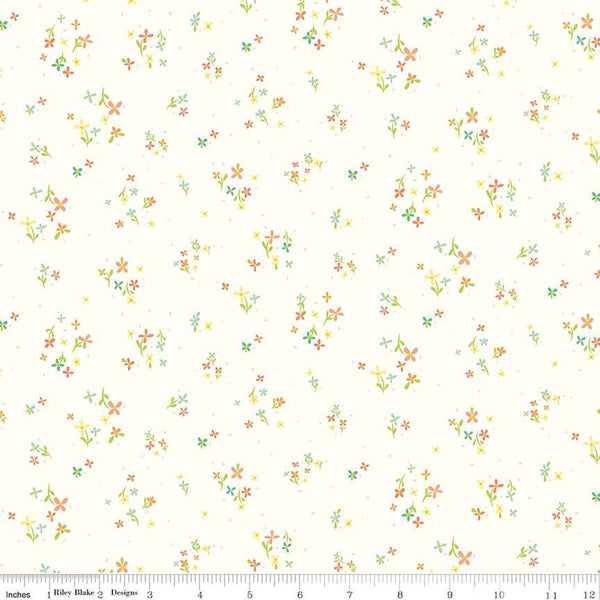 Image of the Hush Hush 4 In Full Bloom quilting cotton fabric by Riley Blake Designs. Features scattered blossoms on a white background. 
Cute Little Fabric Shop