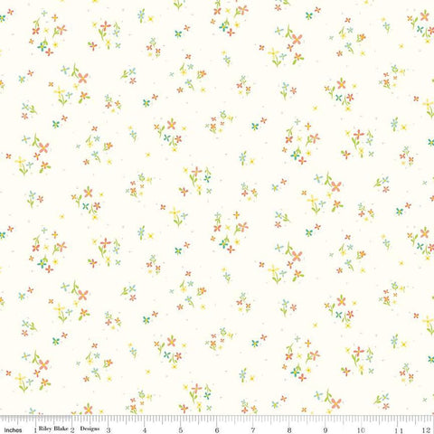 Image of the Hush Hush 4 In Full Bloom quilting cotton fabric by Riley Blake Designs. Features scattered blossoms on a white background. 
Cute Little Fabric Shop