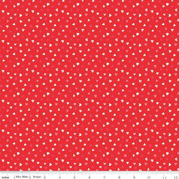 Image of the Sweetheart Heart Toss Red quilting cotton fabric by My Minds Eye for Riley Blake Designs. Features small scattered hearts on a red background.
Cute Little Fabric Shop