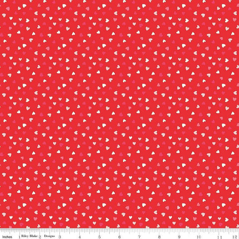 Image of the Sweetheart Heart Toss Red quilting cotton fabric by My Minds Eye for Riley Blake Designs. Features small scattered hearts on a red background.
Cute Little Fabric Shop