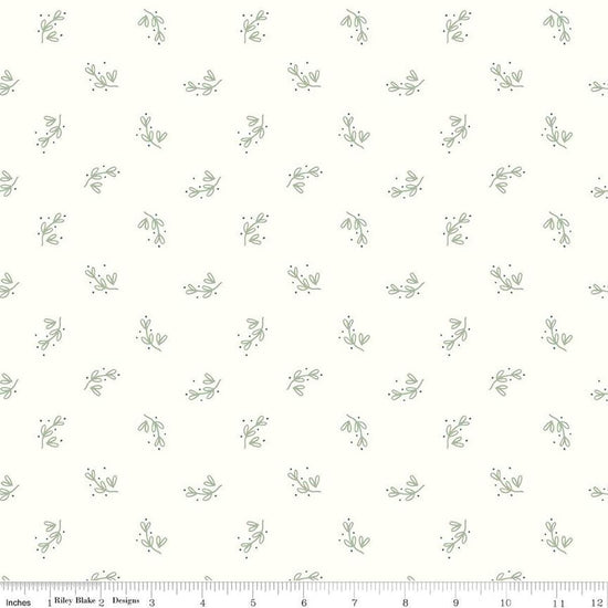 Image of the Hush Hush 4 Branch Out quilting cotton fabric by Riley Blake Designs. Features sprigs of leaves on a white background. 
Cute Little Fabric Shop