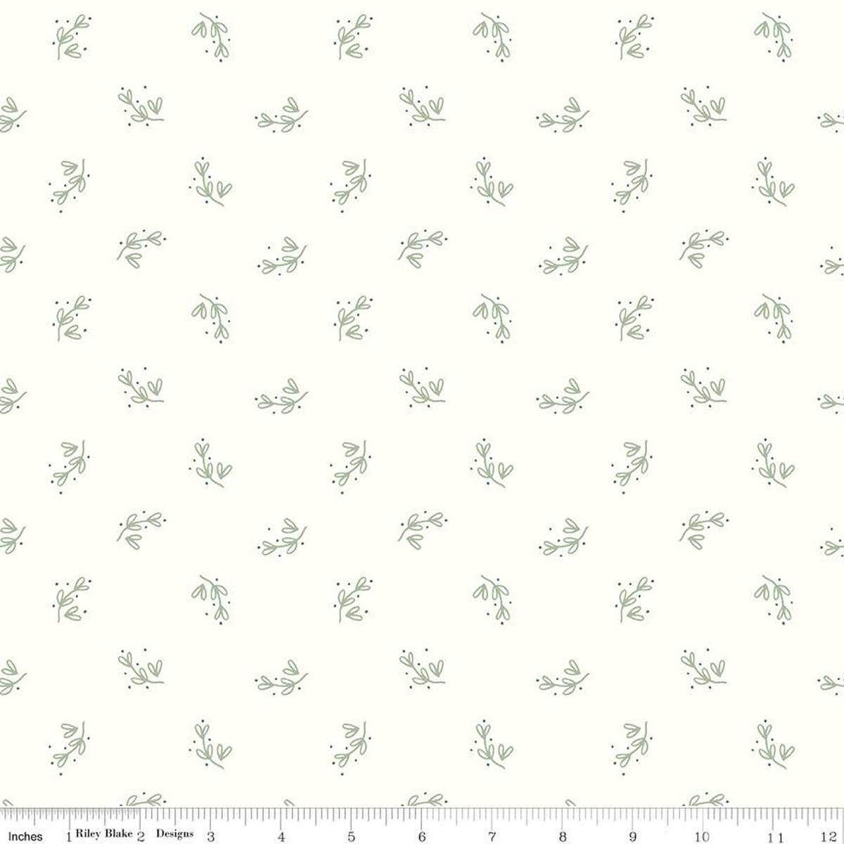 Image of the Hush Hush 4 Branch Out quilting cotton fabric by Riley Blake Designs. Features sprigs of leaves on a white background. 
Cute Little Fabric Shop