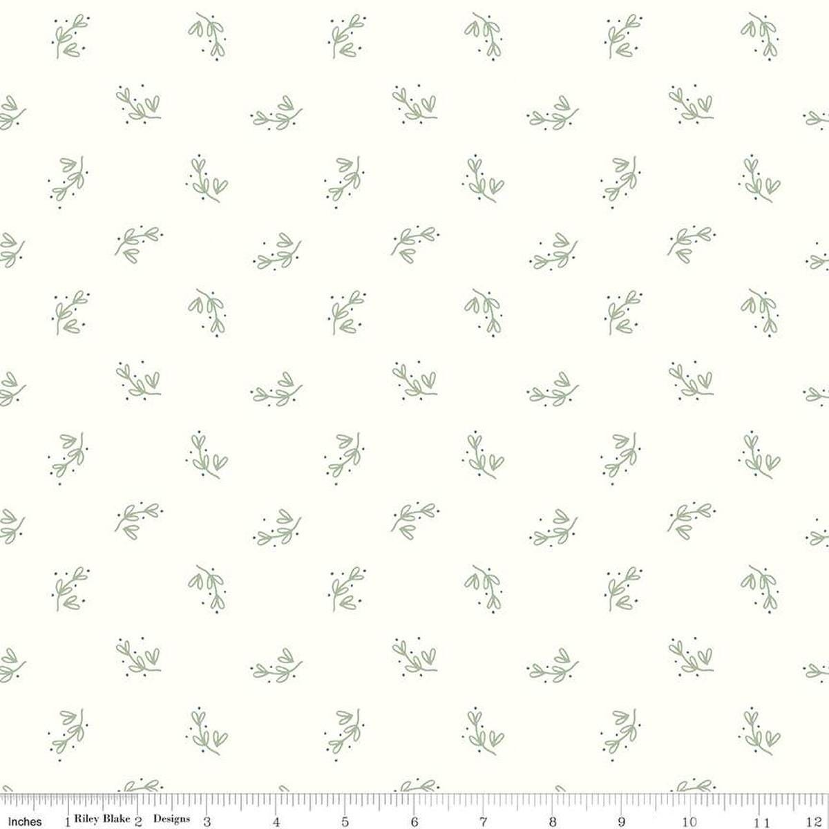 Image of the Hush Hush 4 Branch Out quilting cotton fabric by Riley Blake Designs. Features sprigs of leaves on a white background. 
Cute Little Fabric Shop