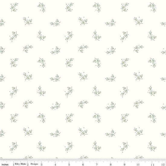 Image of the Hush Hush 4 Branch Out quilting cotton fabric by Riley Blake Designs. Features sprigs of leaves on a white background. 
Cute Little Fabric Shop