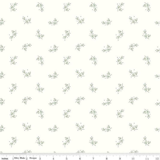 Image of the Hush Hush 4 Branch Out quilting cotton fabric by Riley Blake Designs. Features sprigs of leaves on a white background. 
Cute Little Fabric Shop