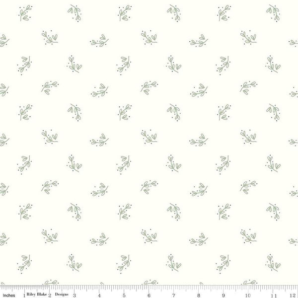 Image of the Hush Hush 4 Branch Out quilting cotton fabric by Riley Blake Designs. Features sprigs of leaves on a white background. 
Cute Little Fabric Shop