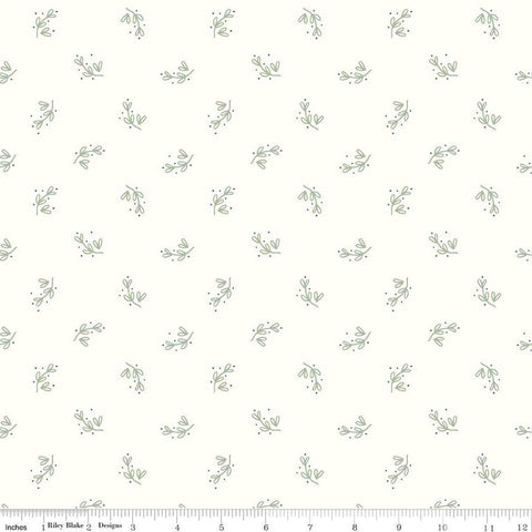 Image of the Hush Hush 4 Branch Out quilting cotton fabric by Riley Blake Designs. Features sprigs of leaves on a white background. 
Cute Little Fabric Shop