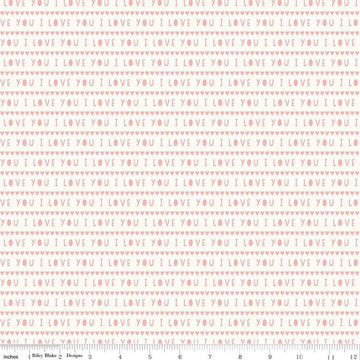Image of the Sweetheart I Love You Cream quilting cotton fabric by My Minds Eye for Riley Blake Designs. Features striped I Love You words on a cream background.
Cute Little Fabric Shop