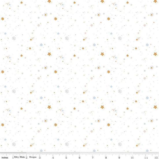 Image of the Hush Hush 4 Catch a Falling Star quilting cotton fabric by Riley Blake Designs. Features Scattered Stars on a white background. 
Cute Little Fabric Shop