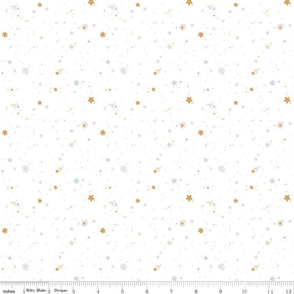 Image of the Hush Hush 4 Catch a Falling Star quilting cotton fabric by Riley Blake Designs. Features Scattered Stars on a white background. 
Cute Little Fabric Shop