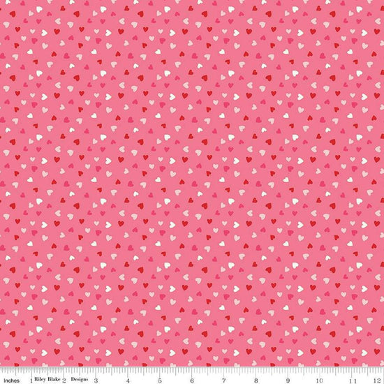 Image of the Sweetheart Heart Toss Hot Pink Sparkle quilting cotton fabric by My Minds Eye for Riley Blake Designs. Features small scattered hearts on a hot pink background.
Cute Little Fabric Shop