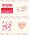 Image of the Sweetheart Love Stories Pillow Panel Sparkle quilting cotton fabric by My Minds Eye for Riley Blake Designs. Features four Valentine-themed squares on a cream background. 
Cute Little Fabric Shop