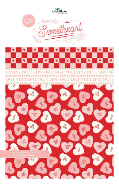 Image of the Sweetheart Storyboard by My Minds Eye for Riley Blake Designs. Features valentines day fabrics with red, pink, and cream backgrounds. 
Cute Little Fabric Shop