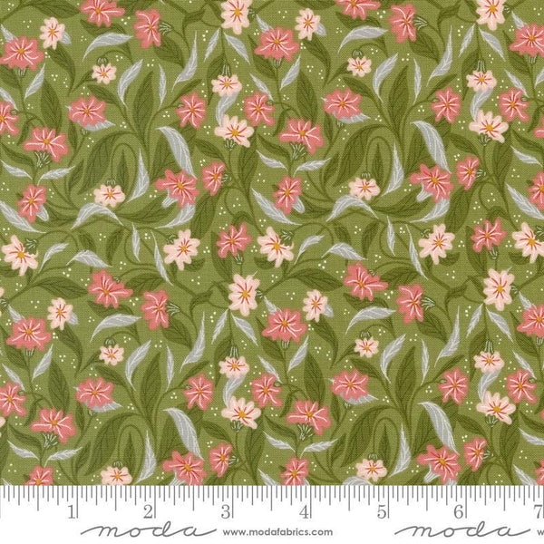 Woodland Wonder Floral Fern quilting cotton fabric by Gingiber for Moda Fabrics. Features flowers, leaves, and dots on a green background. 
Cute Little Fabric Shop