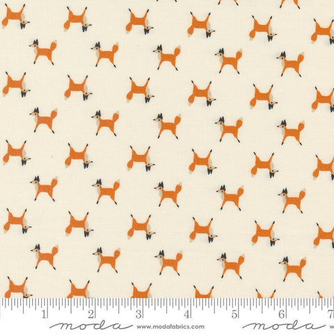 Woodland Wonder Fox Trot Cloud quilting cotton fabric by Gingiber for Moda Fabrics.  Features small scattered foxes on a cream background. 
Cute Little Fabric Shop