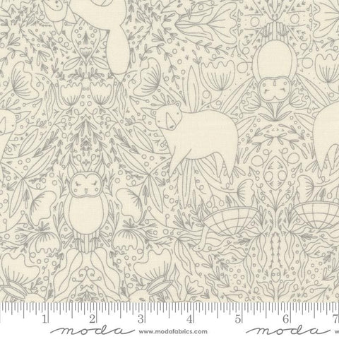 Image of the Woodland Wonder Frolic Cloud quilting cotton fabric by Gingiber for Moda Fabrics. Features outlines of animals and flowers on a cream background. 
Cute Little Fabric Shop