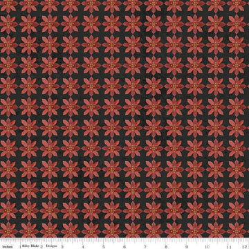 SALE Kringle Poinsettias C13443 Charcoal - Riley Blake - Christmas Folk Art Floral Flowers - Quilting Cotton Fabric