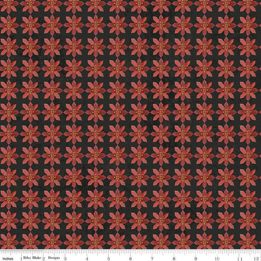 SALE Kringle Poinsettias C13443 Charcoal - Riley Blake - Christmas Folk Art Floral Flowers - Quilting Cotton Fabric