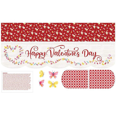 Image of the Mantel Runner of the Month & More Home Decor Panel February by Tara Reed for Riley Blake Designs. Features a runner with Happy Valentines Day on it. 
Cute Little Fabric Shop