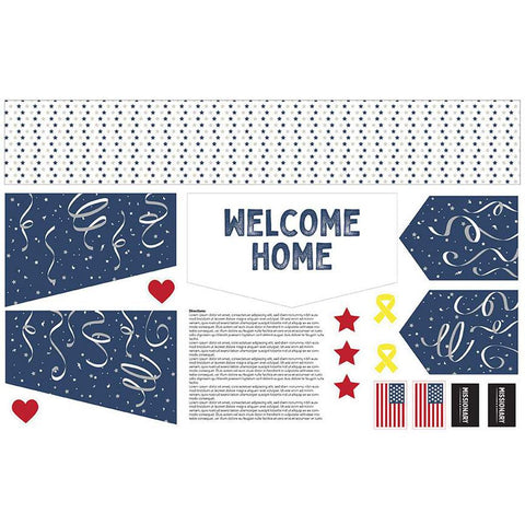 Image of the Mantel Runner of the Month & More Home Decor Panel Welcome Home by Tara Reed for Riley Blake Designs. Features a runner panel with Welcome Home on it. 
Cute Little Fabric Shop