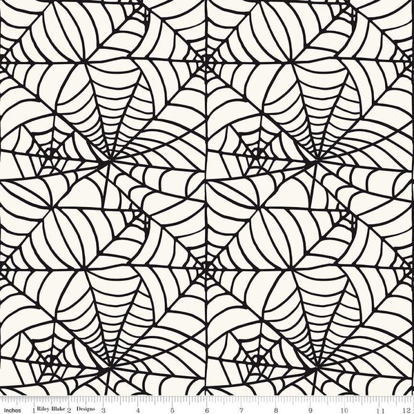 Image of the Wide Back Sophisticated Halloween Spiderweb Cream quilting cotton fabric by My Mind&#39;s Eye for Riley Blake Designs. Features black spiderwebs on a cream background.
Cute Little Fabric Shop