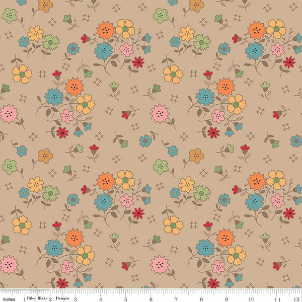 Image of the Wide Back Autumn Floral Tea Dye quilting cotton fabric by My Minds Eye for Riley Blake Designs. Features flowers on a tan background.
Cute Little Fabric Shop