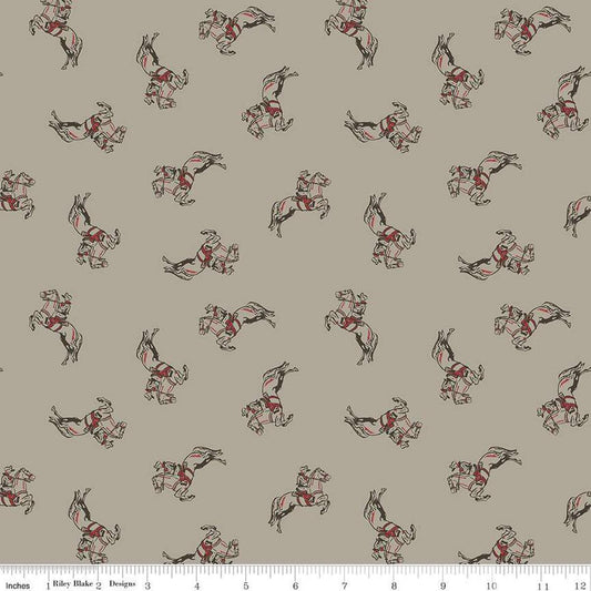 Image of the Cowboys Cowboy Khaki quilting cotton fabric by Echo Park Paper Co for Riley Blake Designs. Features cowboys riding on horseback on a brown grey background.
Cute Little Fabric Shop