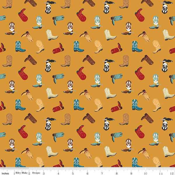 Image of the Cowboys Boots Ochre quilting cotton fabric by Echo Park Paper Co for Riley Blake Designs. Features cowboy boots on a yellow background.
Cute Little Fabric Shop