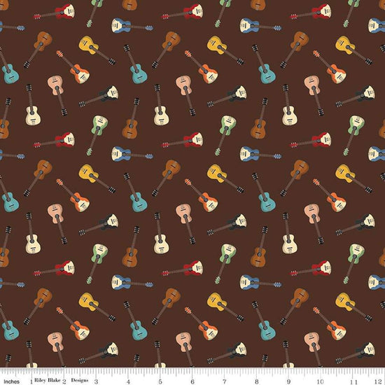 Image of the Cowboys Guitars Brown quilting cotton fabric by Echo Park Paper Co for Riley Blake Designs. Features tossed guitars on a brown background.
Cute Little Fabric Shop