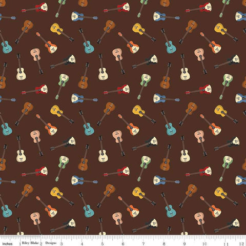 Image of the Cowboys Guitars Brown quilting cotton fabric by Echo Park Paper Co for Riley Blake Designs. Features tossed guitars on a brown background.
Cute Little Fabric Shop