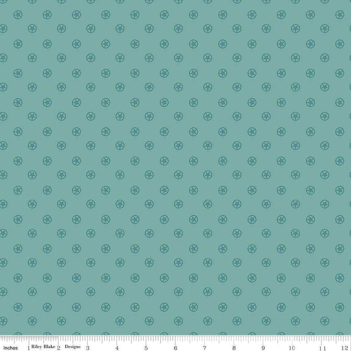 Image of the Cowboys Circle Stars Teal quilting cotton fabric by Echo Park Paper Co for Riley Blake Designs. Features circles with stars in the center on a teal blue background.
Cute Little Fabric Shop