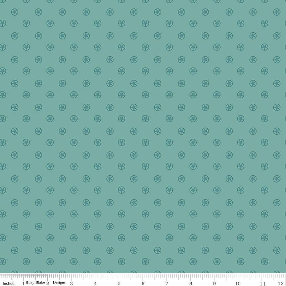 Image of the Cowboys Circle Stars Teal quilting cotton fabric by Echo Park Paper Co for Riley Blake Designs. Features circles with stars in the center on a teal blue background.
Cute Little Fabric Shop
