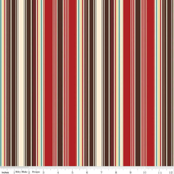 Image of the Cowboys Stripes Barn Red quilting cotton fabric by Echo Park Paper Co for Riley Blake Designs. Features multicolored stripes on a red background.
Cute Little Fabric Shop