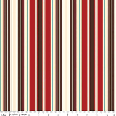 Image of the Cowboys Stripes Barn Red quilting cotton fabric by Echo Park Paper Co for Riley Blake Designs. Features multicolored stripes on a red background.
Cute Little Fabric Shop