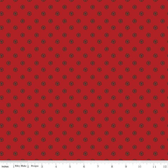 Image of the Cowboys Circle Stars Barn Red quilting cotton fabric by Echo Park Paper Co for Riley Blake Designs. Features circles with stars in the center on a dark red white background.
Cute Little Fabric Shop