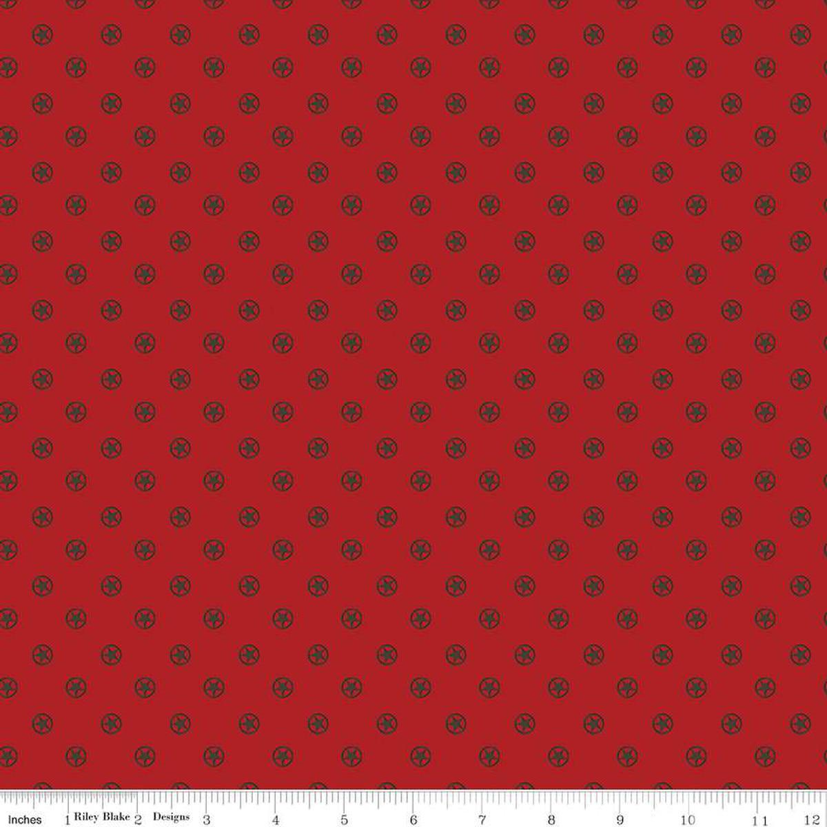 Image of the Cowboys Circle Stars Barn Red quilting cotton fabric by Echo Park Paper Co for Riley Blake Designs. Features circles with stars in the center on a dark red white background.
Cute Little Fabric Shop