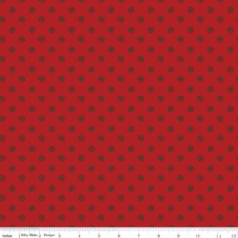 Image of the Cowboys Circle Stars Barn Red quilting cotton fabric by Echo Park Paper Co for Riley Blake Designs. Features circles with stars in the center on a dark red white background.
Cute Little Fabric Shop
