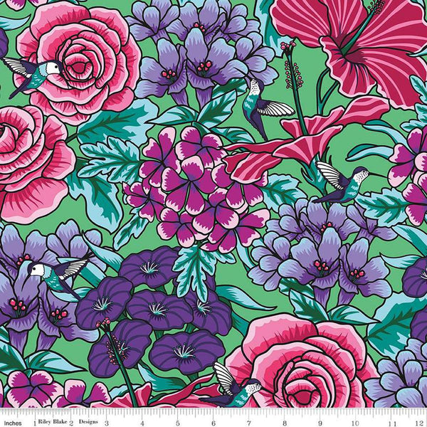 Image of the Botanic Blast Roses Green quilting cotton fabric by Sew Yeah Quilting for Riley Blake Designs. Features large flowers, roses, and butterflies on a light green background.
Cute Little Fabric Shop