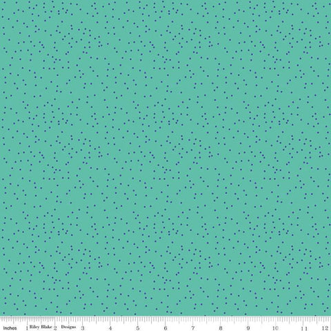 Image of the Botanic Blast Dots Vivid quilting cotton fabric by Sew Yeah Quilting for Riley Blake Designs. Features small pin dots on a bright teal background. 
Cute Little Fabric Shop