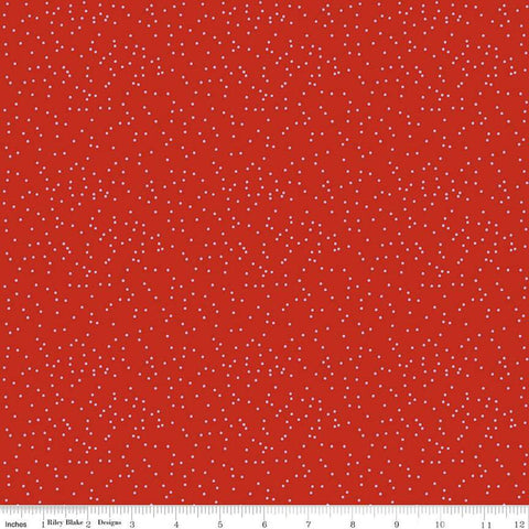 Image of the Botanic Blast Dots Red quilting cotton fabric by Sew Yeah Quilting for Riley Blake Designs. Features small pin dots on a bright red background. 
Cute Little Fabric Shop