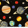 Image of the Outer Space by NASA Main Black quilting cotton fabric by NASA for Riley Blake Designs. Features the illustrated planets on a black background. 
Cute Little Fabric Shop