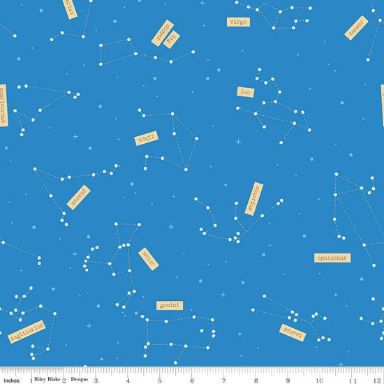 Image of the Outer Space by NASA Constellations Cobalt quilting cotton fabric by NASA for Riley Blake Designs. Features constellations of stars on an aqua blue background. 
Cute Little Fabric Shop