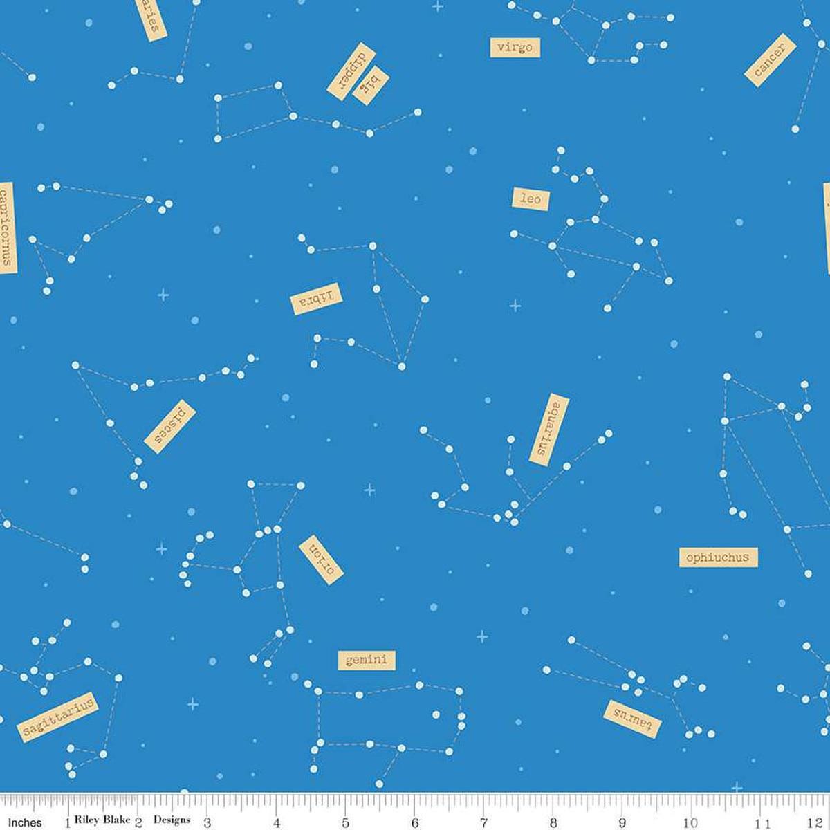 Image of the Outer Space by NASA Constellations Cobalt quilting cotton fabric by NASA for Riley Blake Designs. Features constellations of stars on an aqua blue background. 
Cute Little Fabric Shop